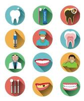 moderna platt dentala ikoner med lång skuggeffekt vektor