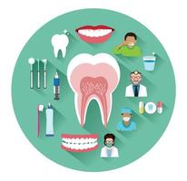 moderna platt dentala ikoner med lång skuggeffekt vektor