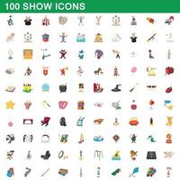 100 Show-Icons gesetzt, Cartoon-Stil vektor