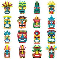 Tiki Idole Icons Set, flacher Stil