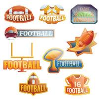 amerikansk fotboll utrustning logotyp set, tecknad stil vektor