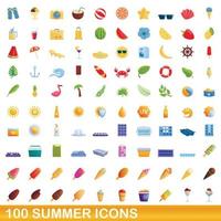 100 Sommer-Icons gesetzt, Cartoon-Stil vektor