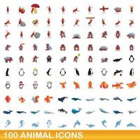 100 Tiersymbole im Cartoon-Stil vektor