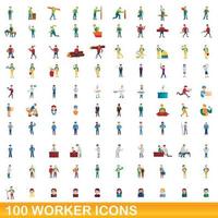 100 Arbeiter-Icons gesetzt, Cartoon-Stil vektor