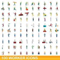 100 arbetarikoner set, tecknad stil vektor