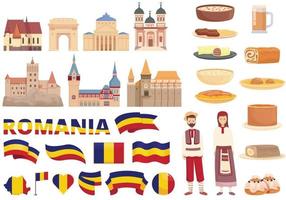 rumänische symbole setzen karikaturvektor. Lebensmittelkarte vektor
