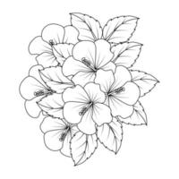 hibiskus blomma målarbok illustration med streckteckning av svart och vit handritad vektor