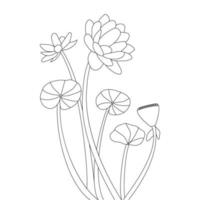 Blühende Lotusblume mit Blättern zum Ausmalen von Seiten zum Zeichnen von Aktivitäten für Kinder vektor