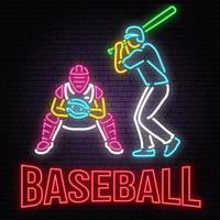 neon baseball eller softball tecken på tegelvägg bakgrund. vektor illustration.