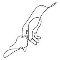 en linje ritning av vuxna och unga palm hand håller vektor
