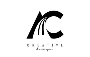 kreative schwarze buchstaben ac ac logo mit führenden linien und straßenkonzeptdesign. Buchstaben mit geometrischem Design. vektor