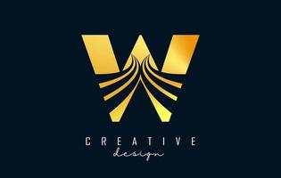 kreatives goldenes w-logo mit führenden linien und straßenkonzeptdesign. Buchstabe w mit geometrischem Design. vektor