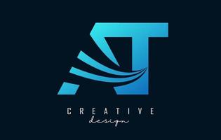kreative blaue buchstaben beim at-logo mit führenden linien und straßenkonzeptdesign. Buchstaben mit geometrischem Design. vektor