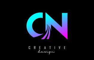 kreative bunte buchstaben cn cn-logo mit führenden linien und straßenkonzeptdesign. Buchstaben mit geometrischem Design. vektor
