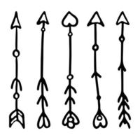 pilar i gravyr stil vektorillustration. handritad samling av svarta pilar på vit bakgrund vektor