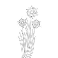 vektor blomma design med stroke svart linjekonst blommande blomstra hand ritning