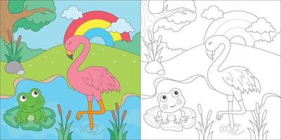 Flamingo und Frosch färben vektor