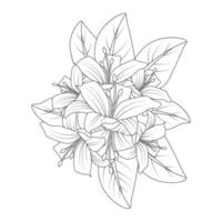 blommande blomma med blad målarbok sidelement med grafisk illustration design vektor
