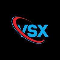 vsx-Logo. vsx Brief. vsx-Buchstaben-Logo-Design. Initialen vsx-Logo verbunden mit Kreis und Monogramm-Logo in Großbuchstaben. vsx-typografie für technologie-, geschäfts- und immobilienmarke. vektor