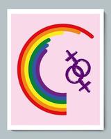 regenbogenhalbkreis mit geschlechtsbeschaffenheit freihändiges weibliches lesbisches symbol. vektor