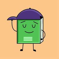 maskot bok leende glad rolig hatt. vektor platt seriefigur illustration ikon. isolerad på en platt bakgrund. smart bok koncept
