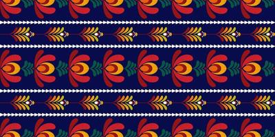 Ikat florales ethnisches nahtloses Textilmusterdesign. aztekischer Stoff Teppich Mandala Ornamente Textildekorationen Tapete. tribal boho einheimisches blumenmotiv traditioneller stickereivektorhintergrund vektor