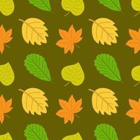 Nahtloses Muster mit bunten Herbstblättern. Herbst Hintergrund. Birke, Ahorn und Eiche. gelbe, grüne und orangefarbene Farben. Druck für Stoffe, Tapeten, Textilien, Geschenkverpackungen und Kleidung. endloses Design vektor