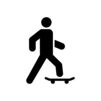 Person auf Skateboard schwarze Silhouette Symbol. Skateboardsport Mann Glyphe Piktogramm. Skater-Hobby-Flachsymbol. Skating-Freizeitzeichen. moderne Straßenaktivität. isolierte vektorillustration. vektor