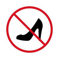 kein erlaubtes High Heel Damenschuhschild. Verbot weibliche Paar Schuhe schwarze Silhouette Symbol. verbotene Frau elegante Schuhe Piktogramm. verbieten klassisches stiletto rotes stoppsymbol. isolierte Vektorillustration. vektor