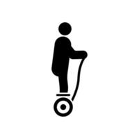 Person bewegt sich auf elektrischem Hoverboard schwarze Silhouette Symbol. Mann auf Stromkreisel-Glyphen-Piktogramm. modernes städtisches mobilitätstransport-flachsymbol. isolierte Vektorillustration. vektor