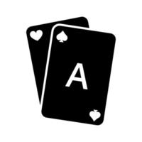 spela kort svart siluett ikon. kasinospel kortlek glyf piktogram. spelar bridge black jack royal poker platt symbol. risk för spelberoende i vegas sign. isolerade vektor illustration.