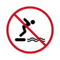 Beachten Sie, dass das Tauchen im Wasser verboten ist. Vorsicht verbotenes Tauchen im Pool-Piktogramm. Informationen Gefahr Mann Schwimmer schwarze Silhouette Symbol. Verbotenes Tauchen rotes Stoppsymbol. isolierte Vektorillustration. vektor