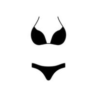 kvinnor baddräkt tvådelad svart siluettikon. separat flicka badkläder underkläder bikini och bh glyph piktogram. kvinnlig baddräkt klassisk design sommar strand platt symbol. isolerade vektor illustration.