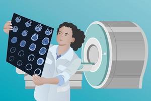 Diagnose von Erkrankungen des Gehirns durch einen Arzt, der sich eine Magnetresonanztomographie ansieht. vektor