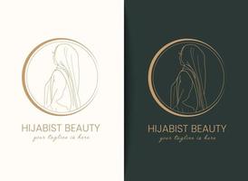 lineare kunst kreative einfache minimale muslimische frauen, die hijab-emblem-logo-vorlage für hijab-mode, bescheidene mode oder schönheit tragen vektor