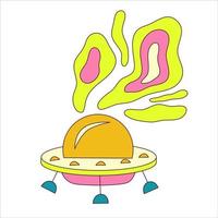 Trippy UFO im Cartoon-Stil isoliert auf weißem Hintergrund. Hippie-Rave im groovigen Stil y2k. Doodle-Vektor-Illustration. verrückte vektorillustration vektor