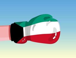 Flagge von Kuwait auf Boxhandschuh. Konfrontation zwischen Ländern mit Wettbewerbsmacht. beleidigende Haltung. Gewaltenteilung. vorlagenfertiges Design. vektor