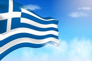 Greklands flagga i molnen. vektor flagga vajar på himlen. nationaldagen realistisk flagga illustration. blå himmel vektor.