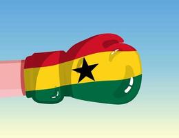 Flagge von Ghana auf Boxhandschuh. Konfrontation zwischen Ländern mit Wettbewerbsmacht. beleidigende Haltung. Gewaltenteilung. vorlagenfertiges Design. vektor