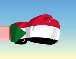 Sudans flagga på boxningshandske. konfrontation mellan länder med konkurrenskraft. kränkande attityd. maktdelning. mall redo design. vektor