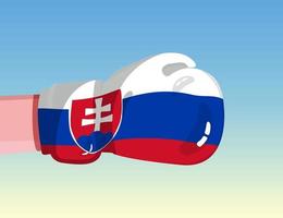 Flagge der Slowakei auf Boxhandschuh. Konfrontation zwischen Ländern mit Wettbewerbsmacht. beleidigende Haltung. Gewaltenteilung. vorlagenfertiges Design. vektor