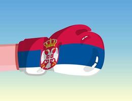 Flagge Serbiens auf Boxhandschuh. Konfrontation zwischen Ländern mit Wettbewerbsmacht. beleidigende Haltung. Gewaltenteilung. vorlagenfertiges Design. vektor