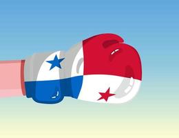 Panamas flagga på boxningshandske. konfrontation mellan länder med konkurrenskraft. kränkande attityd. maktdelning. mall redo design. vektor