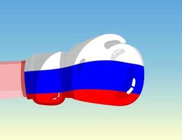 Rysslands flagga på boxningshandske. konfrontation mellan länder med konkurrenskraft. kränkande attityd. maktdelning. mall redo design. vektor