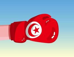 Tunisiens flagga på boxningshandske. konfrontation mellan länder med konkurrenskraft. kränkande attityd. maktdelning. mall redo design. vektor