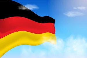 Deutschlandfahne in den Wolken. Vektorfahne weht am Himmel. nationaltag realistische flaggenillustration. Vektor des blauen Himmels.