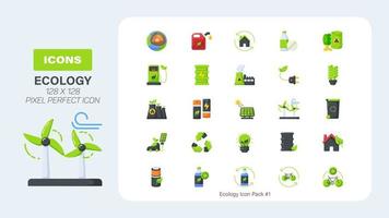 Ökologie-Icon-Set für natürliche Ressourcen, umweltfreundliches Farb-Flach-Icon-Pack vektor