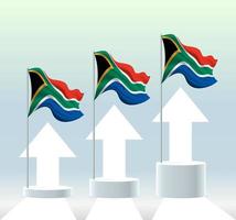 Sydafrikas flagga. landet är i en uppåtgående trend. viftande flaggstång i moderna pastellfärger. flaggritning, skuggning för enkel redigering. banner mall design. vektor