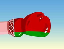Flagge von Weißrussland auf Boxhandschuh. Konfrontation zwischen Ländern mit Wettbewerbsmacht. beleidigende Haltung. Gewaltenteilung. vorlagenfertiges Design. vektor