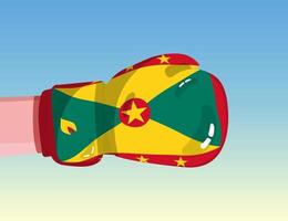 Flagge von Grenada auf Boxhandschuh. Konfrontation zwischen Ländern mit Wettbewerbsmacht. beleidigende Haltung. Gewaltenteilung. vorlagenfertiges Design. vektor